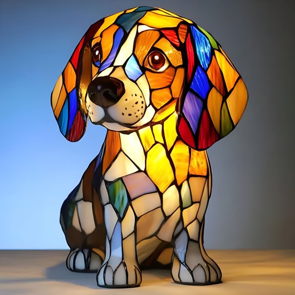 FURVENA Beagle Lamp,Dog Lamp Stained Resin,Dog Series Art Tabletop Night Light,Cute Pet Dogs Themed LED Table Lamps,Vintage Home Decor,Fun Gift for Dog Lovers