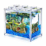 FURVENA Small Betta Fish Tank,Mini Sea Monkey Tank Aquarium Kit with Gravel &Amp; Background Resin Decor,0.6 Gallon Stackable Tabletop Fish Bowl Accessories for Shrimp Seaweed Ball