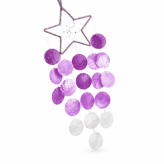 FURVENA Star Shaped Capiz Shell Hanging Wind Chime for Outside Decoration, Balcony Garden Decor Coastal Style, Indoor Outdoor, Great Gift for Women