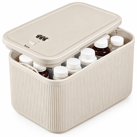 FURVENA Taller Size Medicine Lock Box,Lockable Storage Box with Combination Code for Medication Safe,Lock Box for Pills/Snack/Ipad Mini,Locked Container for Home/Office 9.4X5.5X5.7In M