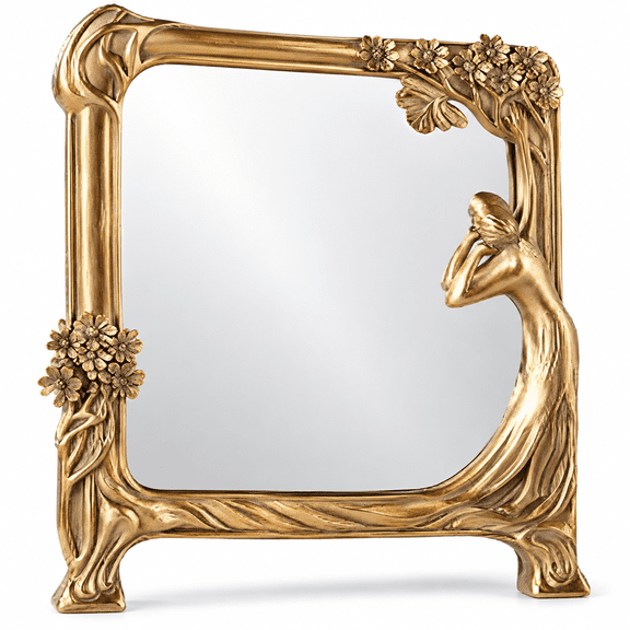 FURVENA Vintage Gold Mirror Wall Decor - Small Vanity Mirrors,Antique Decorative for Desk Room,Frame Arched Victorian Decoration for Home Table,Standing Framed Art Gift for Furniture Bedroom,Oval