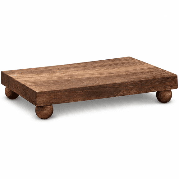FURVENA Wood Pedestal Stand Kitchen Soap Tray Farmhouse Wooden Riser Stand for Kitchen Bathroom Counter Table Decor Plant Vases Display(Classic,Dark Brown,12 X 7")