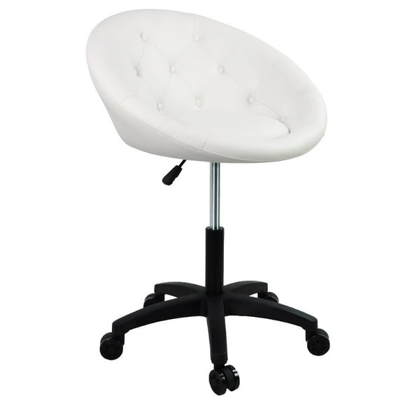 FURWOO Rolling Vanity Chair with Wheels for Salon Spa Adjustable Round Chair Living Room Lounge Chair (White)
