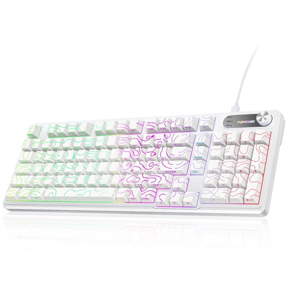 FURYCUBE IP98 Gaming Keyboard - Wired Keyboard with RGB Backlighting,IPX8 Water Resistance,and Side Printed Translucent PBT Keycaps,Suitable for PC Laptop Gaming Office (White)