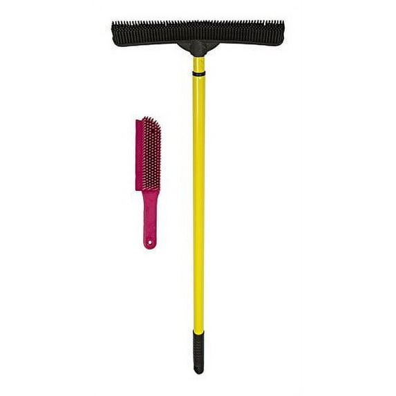 FURemover Original Pet Hair Rubber Broom with Squeegee, with 58” Telescopic Handle for Carpet, Tile and Hardwood and Handheld Lint Brush Combo