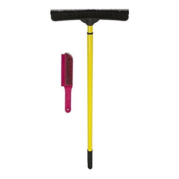 FURemover Original Pet Hair Rubber Broom with Squeegee, with 58” Telescopic Handle for Carpet, Tile and Hardwood and Handheld Lint Brush Combo