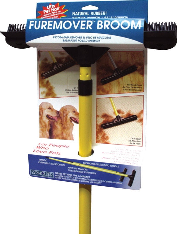 FURemover Pet Hair Rubber Broom with Carpet Rake and Squeegee, Black