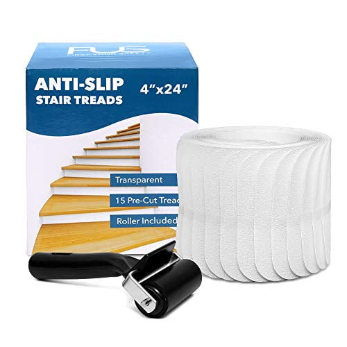 FUS Non-Slip Clear Stair Treads 4x24 Anti-Skid Strips for Indoor Steps