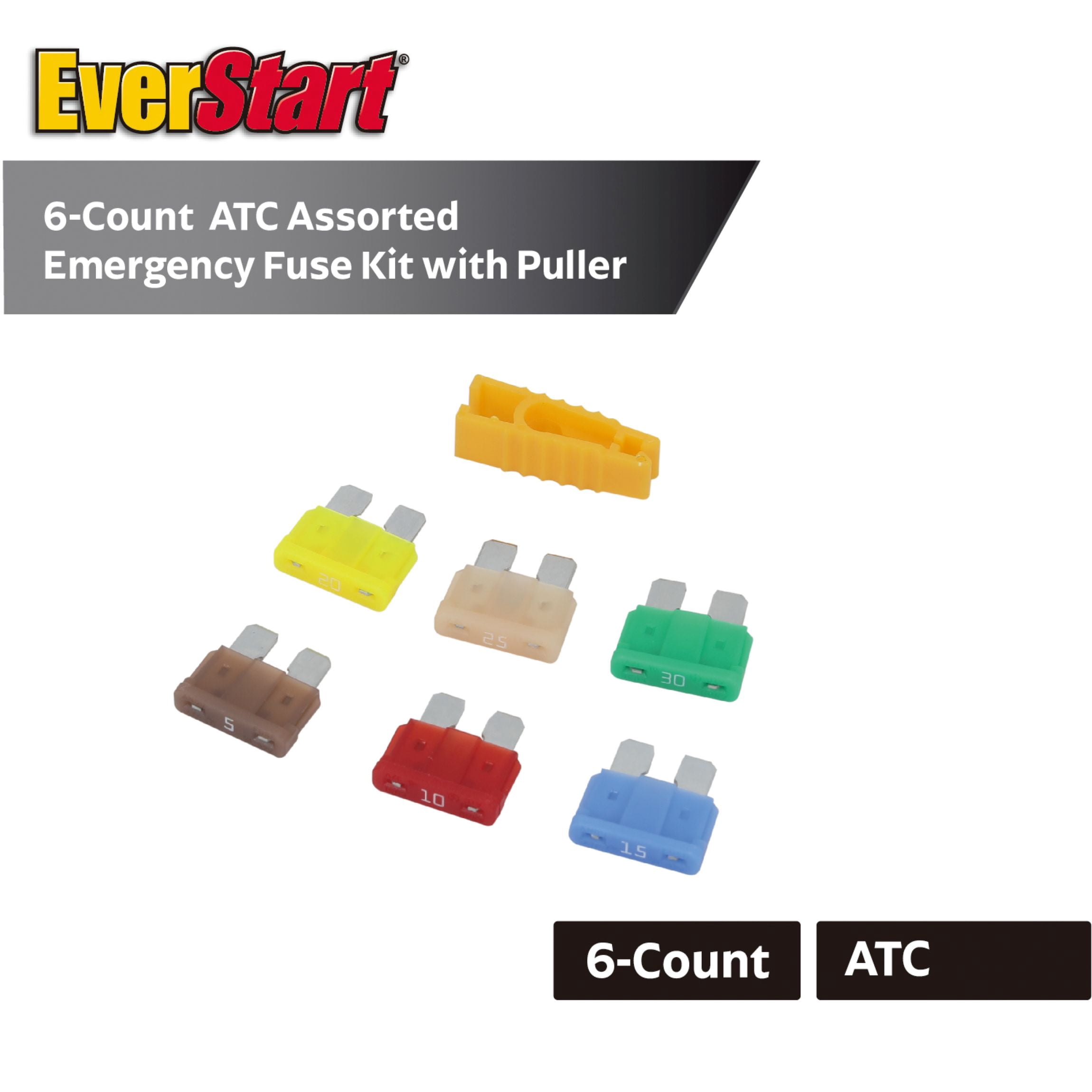 EverStart ATC 6-Piece Fuse Emergency Kit with Puller for Automotive, Marine, and Electronics