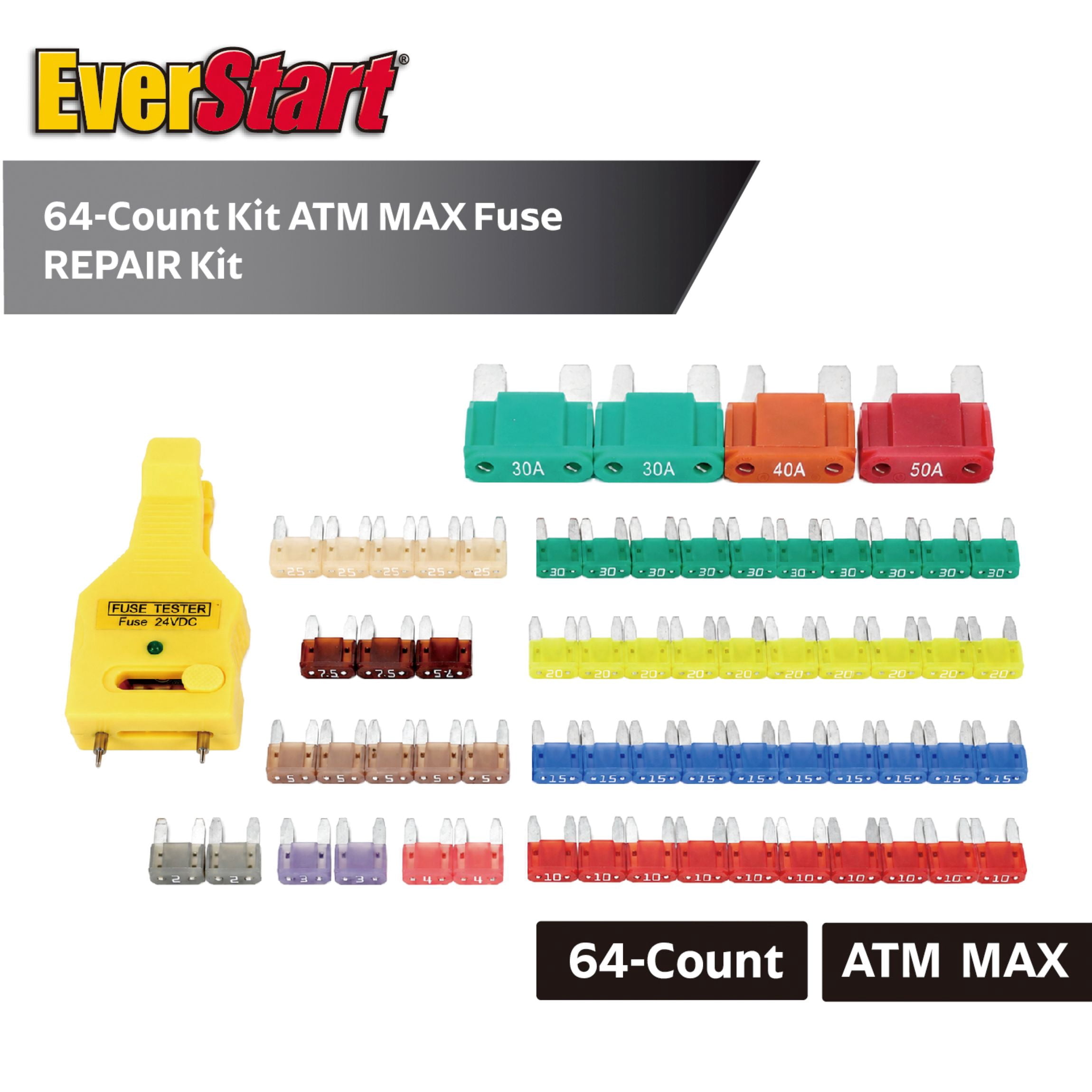EverStart ATM/MAX Automotive Fuse Repair Kit with Fuse Tester, 64-Piece
