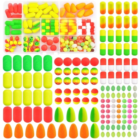 FUSIGO Pompano Rigs Floats Beads Kit,Foam Snell Fishing Floats Bobbers for Surf Fishing Live Bait Walleye Rig Making Accessories Bullet Cylinder Float for Trout Catfish