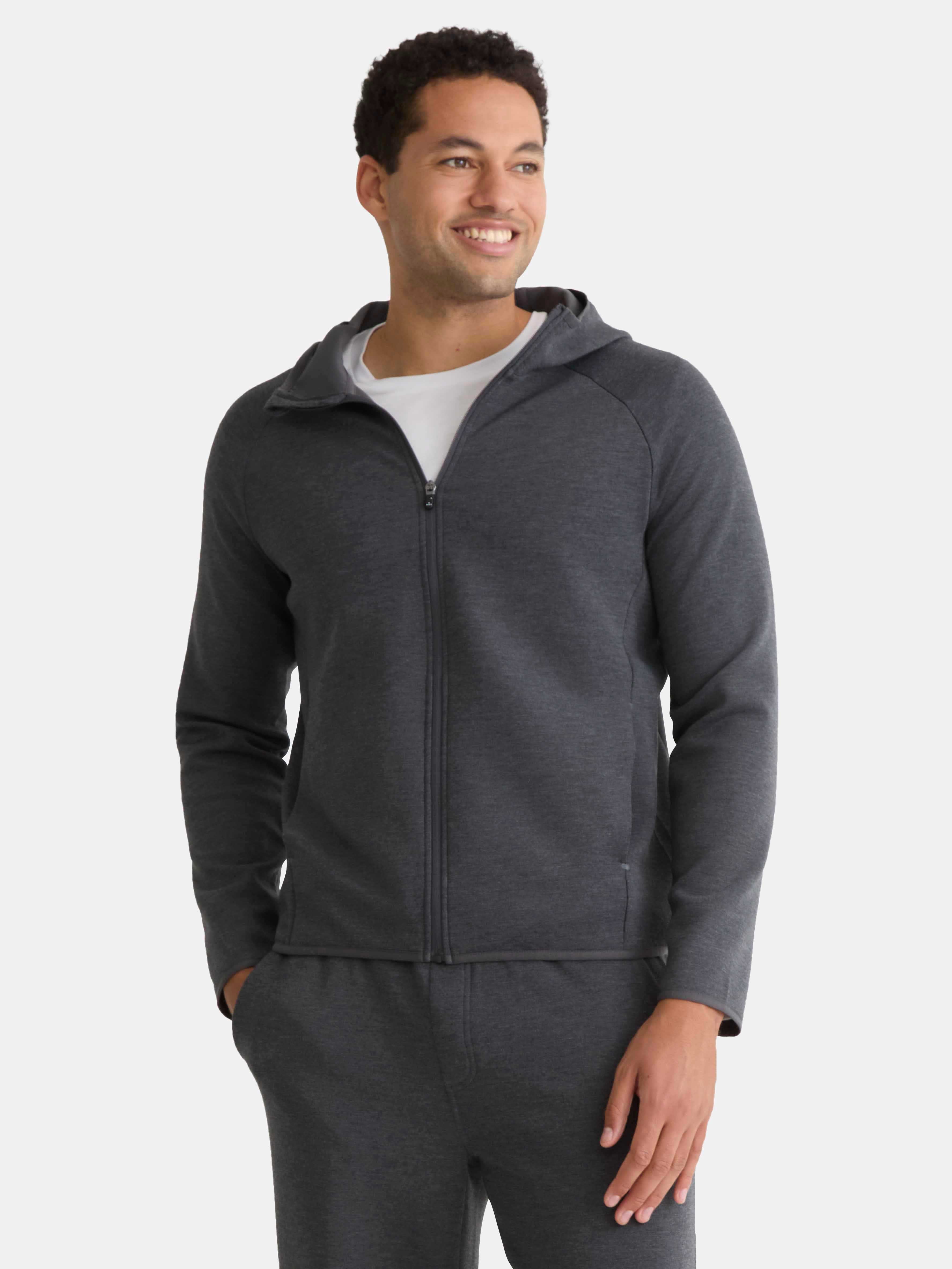 Athletic Works Men's and Big & Tall Fusion Double Knit Full Zip Hooded Sweatshirt Jacket, Sizes S-5XL