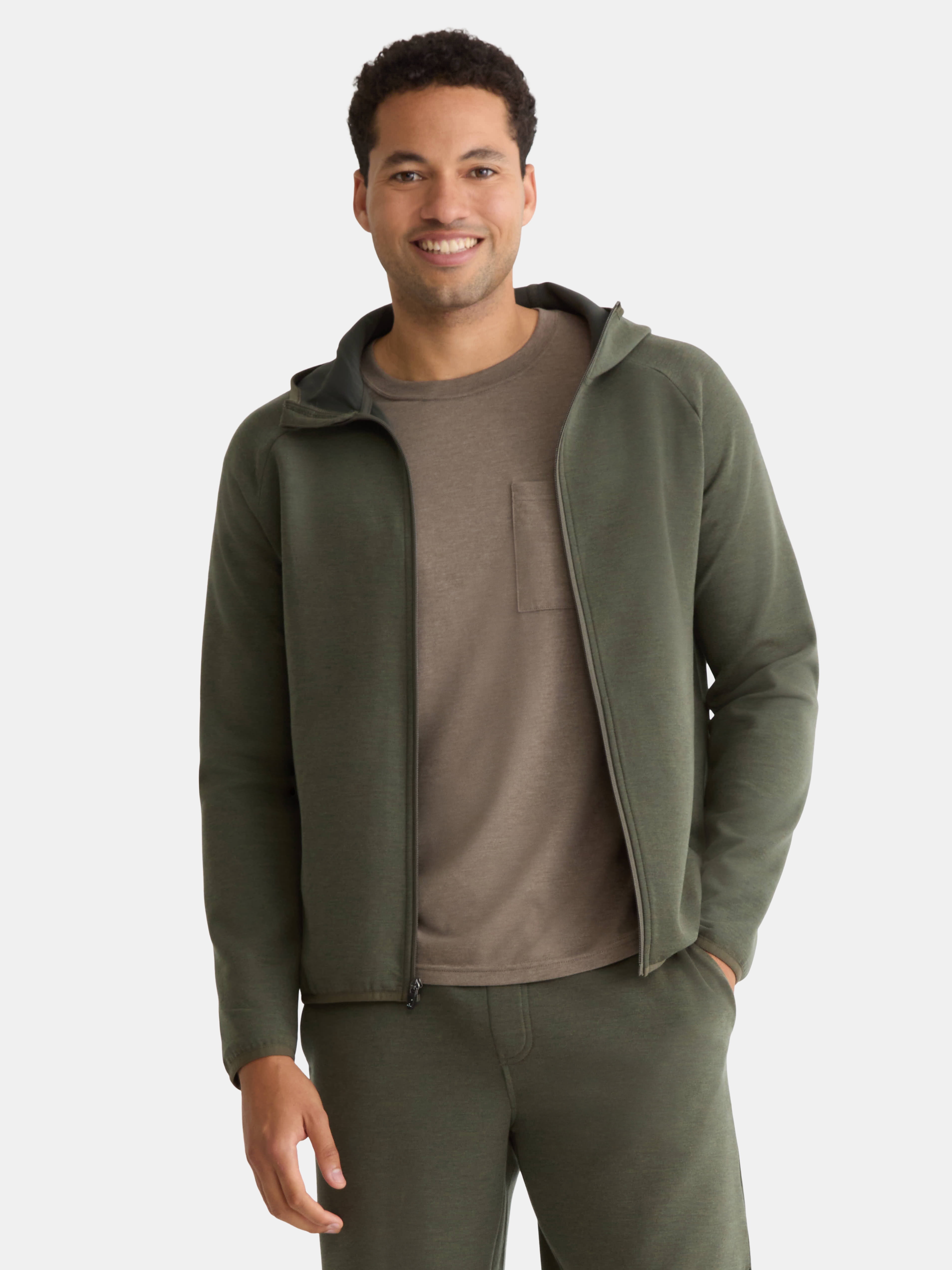 Athletic Works Men's and Big & Tall Fusion Double Knit Full Zip Hooded Sweatshirt Jacket, Sizes S-5XL
