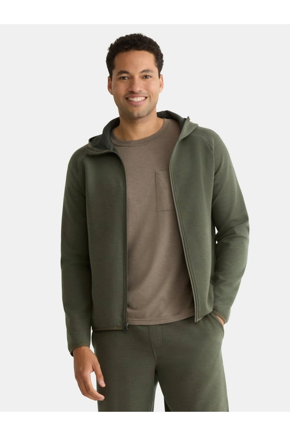 Men's and Big & Tall Fusion Double Knit Full Zip Hooded Sweatshirt Jacket, Sizes S-5XL