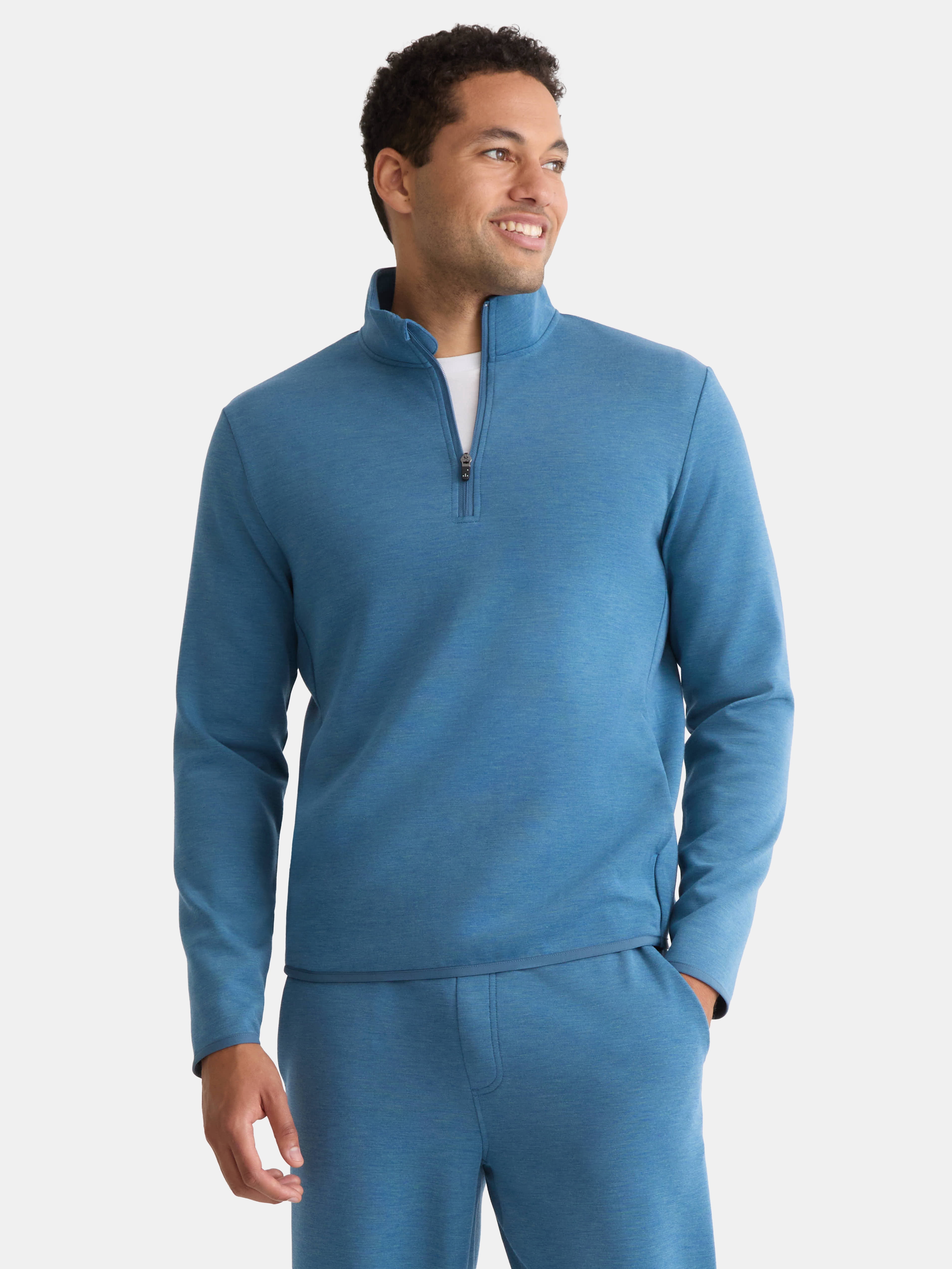 Athletic Works Men's and Big Men's Fusion Double Knit Quarter Zip Sweatshirt Jacket, Sizes S-3XL