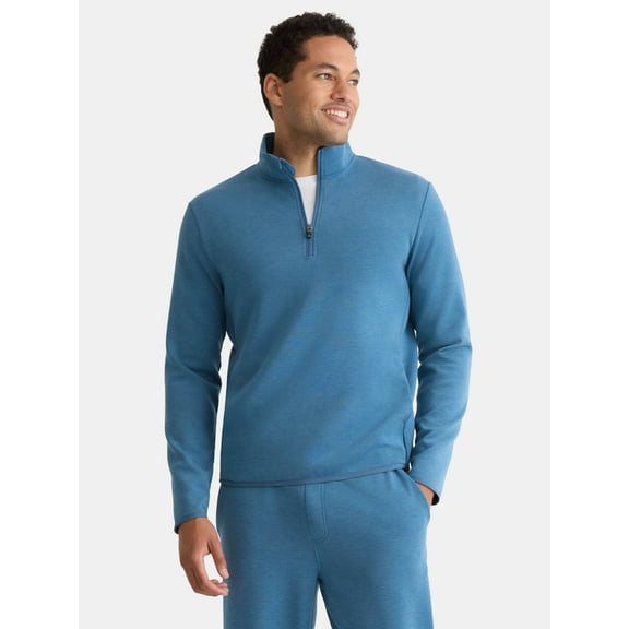 Athletic Works Men's and Big Men's Fusion Double Knit Quarter Zip Sweatshirt Jacket, Sizes S-3XL