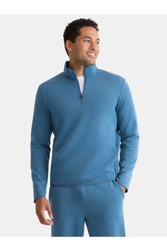 Men's and Big Men's Fusion Double Knit Quarter Zip Sweatshirt Jacket, Sizes S-3XL