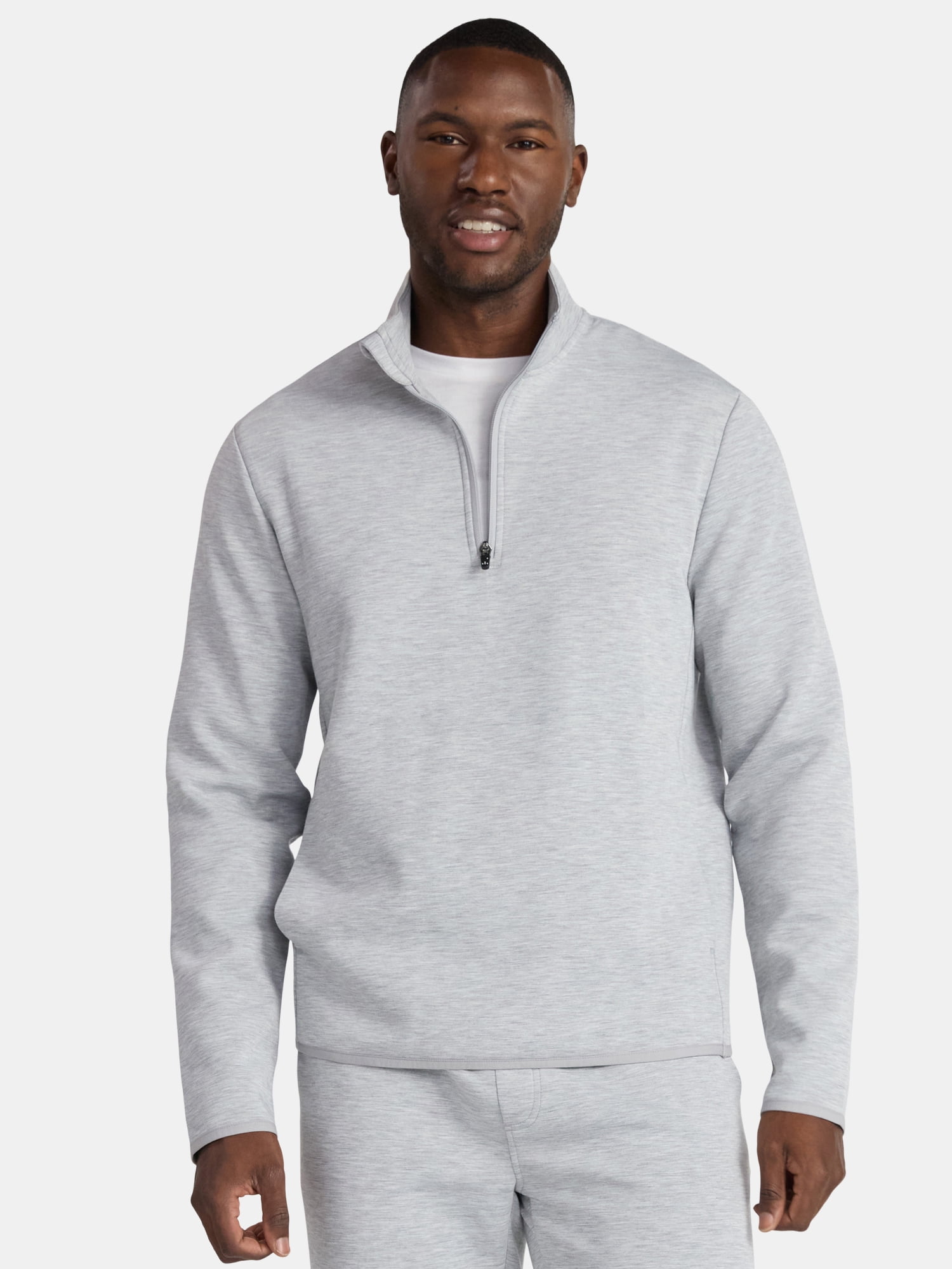 Athletic Works Men's and Big Men's Fusion Double Knit Quarter Zip Sweatshirt Jacket, Sizes S-3XL