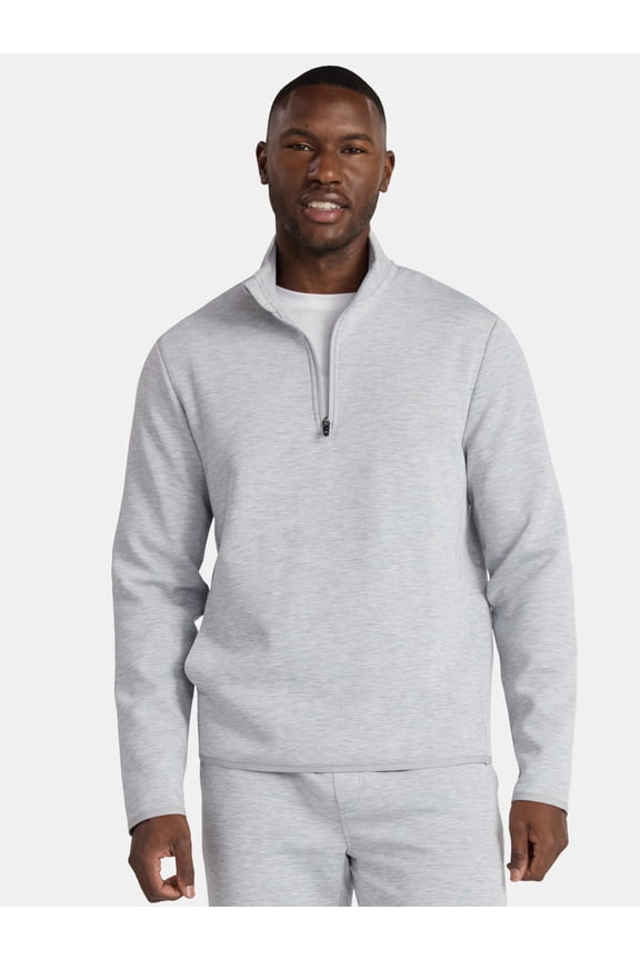 Men's and Big Men's Fusion Double Knit Quarter Zip Sweatshirt Jacket, Sizes S-3XL