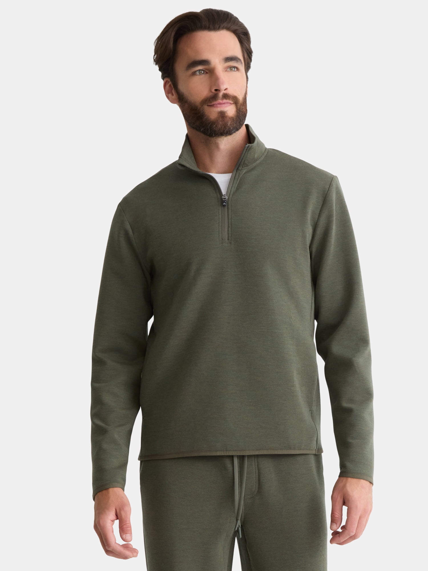 Athletic Works Men's and Big Men's Fusion Double Knit Quarter Zip Sweatshirt Jacket, Sizes S-3XL