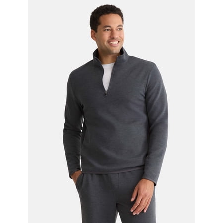 Athletic Works Men's and Big Men's Fusion Double Knit Quarter Zip Sweatshirt Jacket, Sizes S-3XL