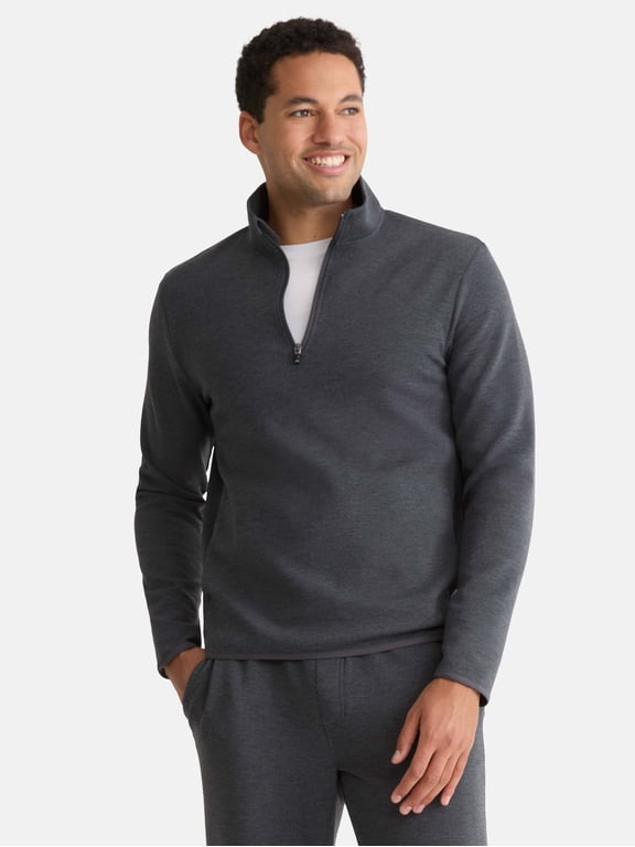 Men's and Big Men's Fusion Double Knit Quarter Zip Sweatshirt Jacket, Sizes S-3XL