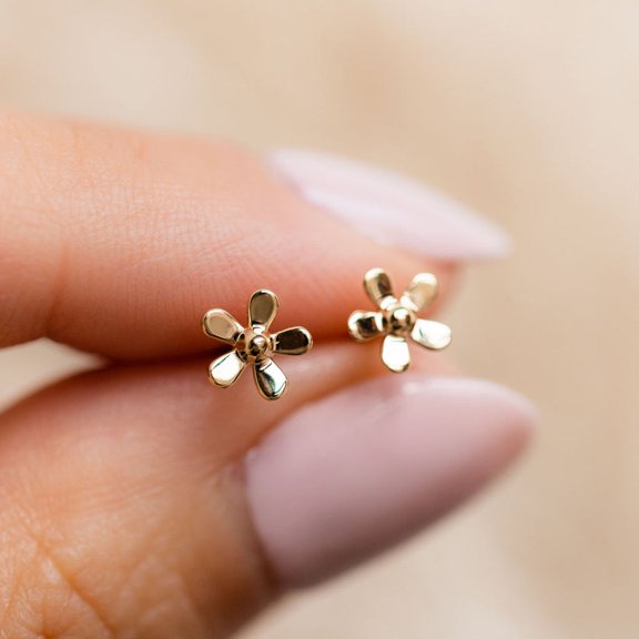FUSIONJEVEL 925 Sterling Silver Cute Tiny Flower Stud Gold Plated Earring Mini Floral Earring Gold Forget me not Ear Studs Dainty Delicate Blossom Minimalist Earring