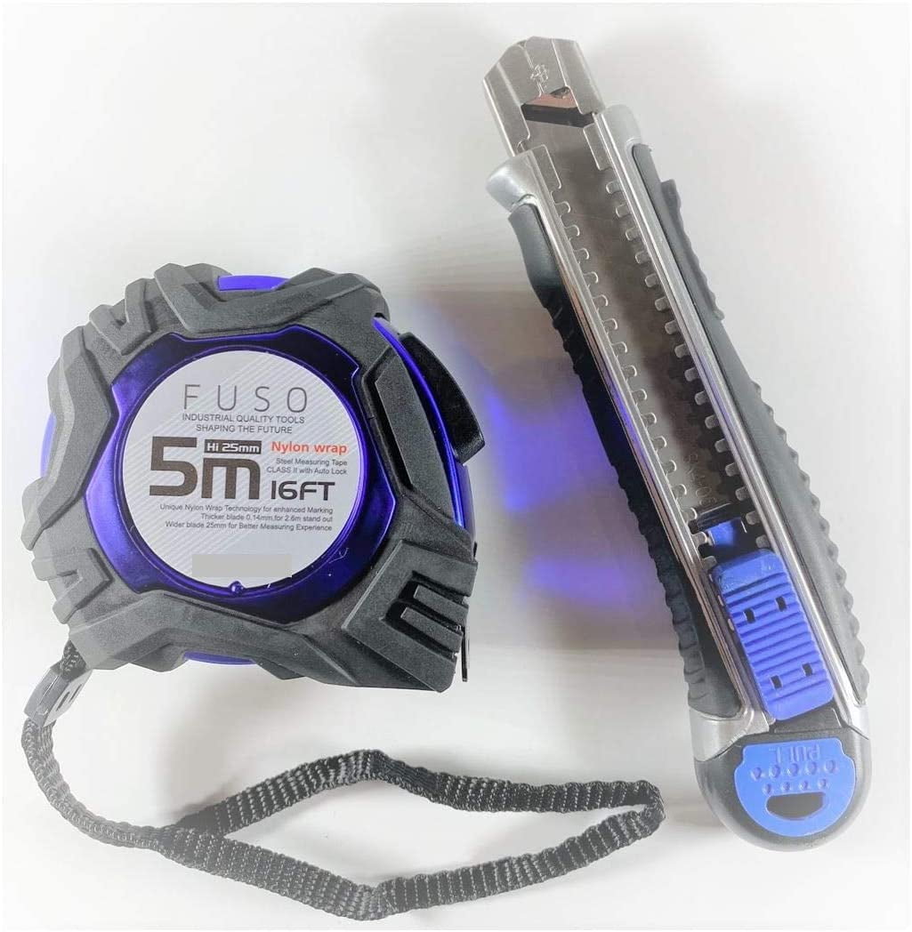 FUSO 5M/16FT AUTO LOCK MEASURING TAPE + 18MM HEAVY DUTY UTILITY KNIFE   COMBO PACK
