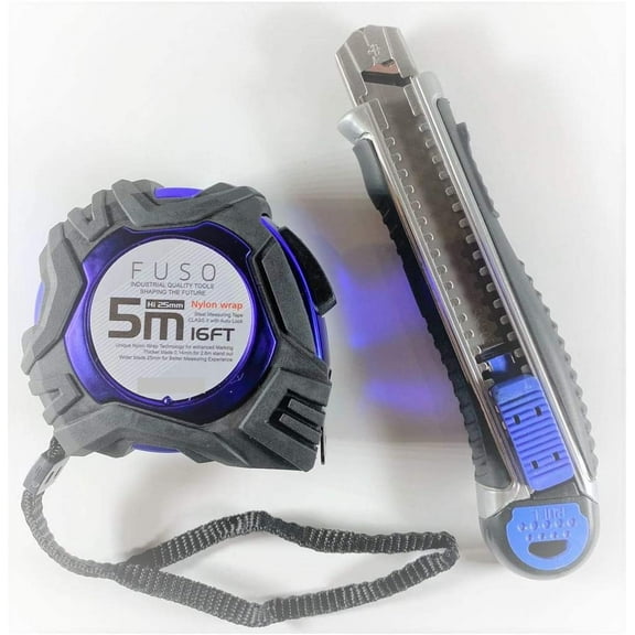 FUSO 5M/16FT AUTO LOCK MEASURING TAPE + 18MM HEAVY DUTY UTILITY KNIFE   COMBO PACK