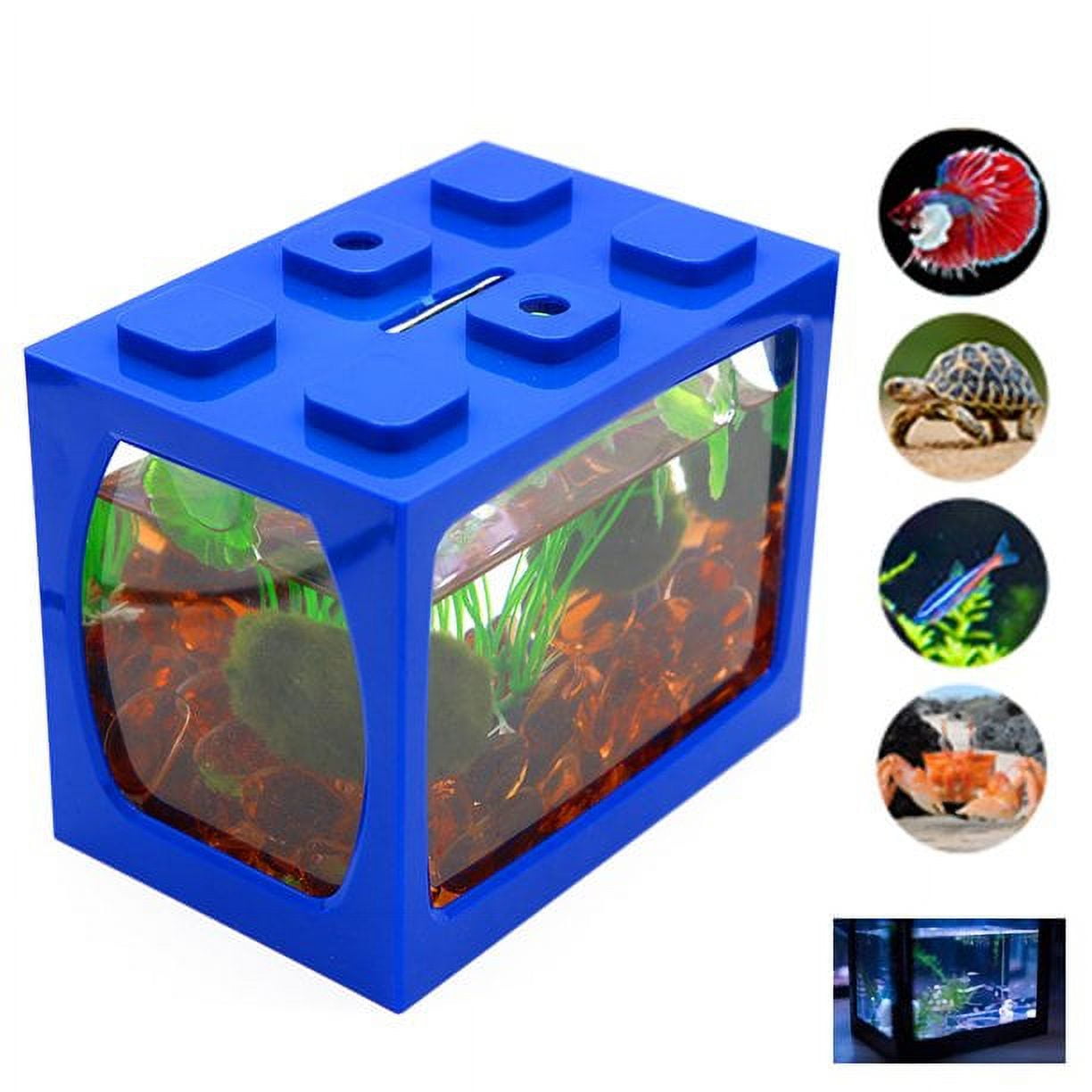 FUSSWIND Small Fish Tank, Mini Aquarium Starter Tank Kit with LED Light  Building Blocks Fish Tank Desktop Decor