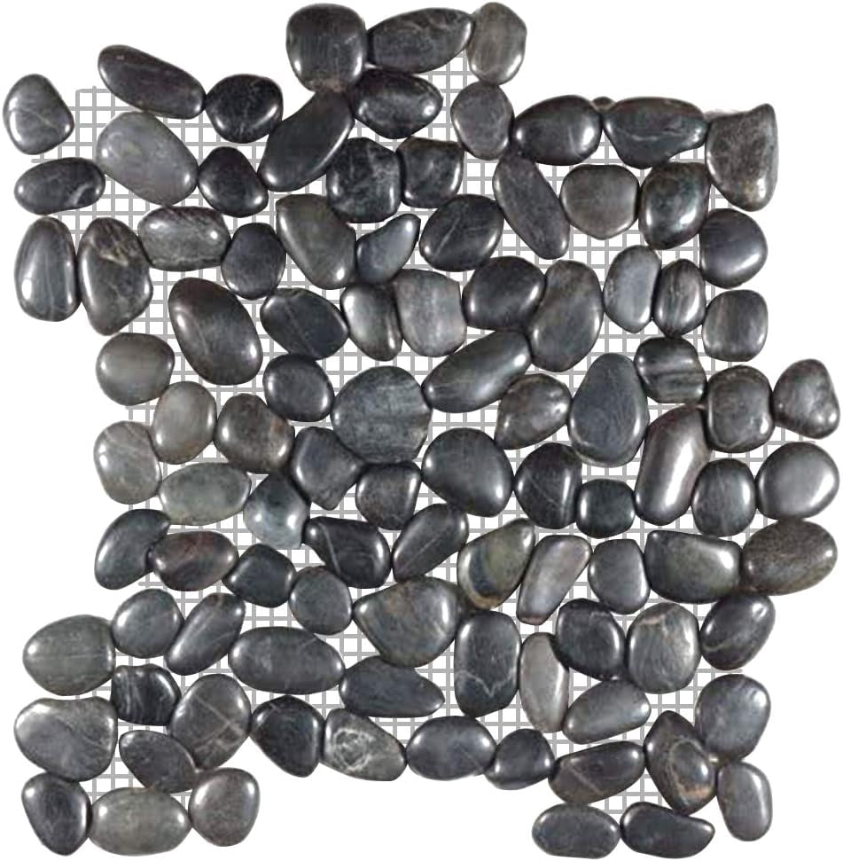 FUSTONE Decorative Tiles Interlocking Pebble Tiles Natrual River Rock Stone Tile(10-Sheets) Kitchen Floor Bathroom Patio for Indoor and Outdoor Use Stones PT102-10