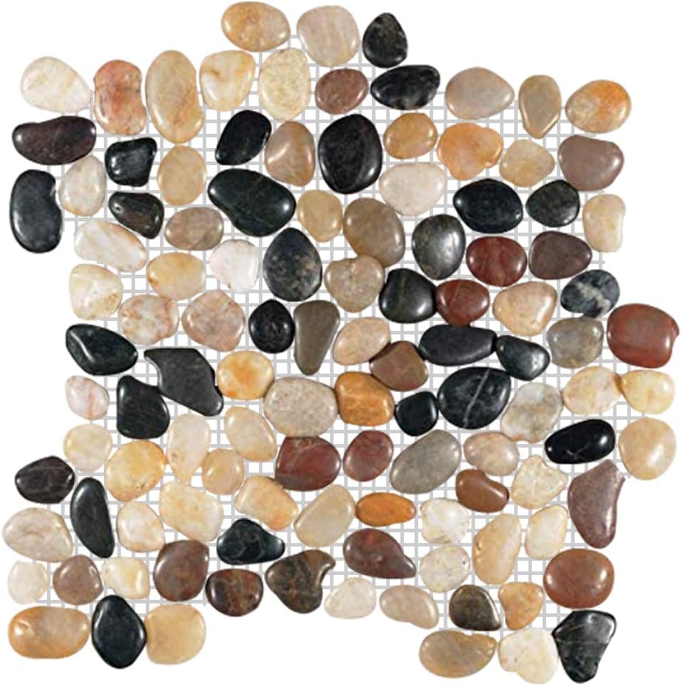 FUSTONE Decorative Tiles Interlocking Pebble Tiles Natrual River Rock Stone Tile(10-Sheets) Kitchen Floor Bathroom Patio for Indoor and Outdoor Use Stones PT104-10