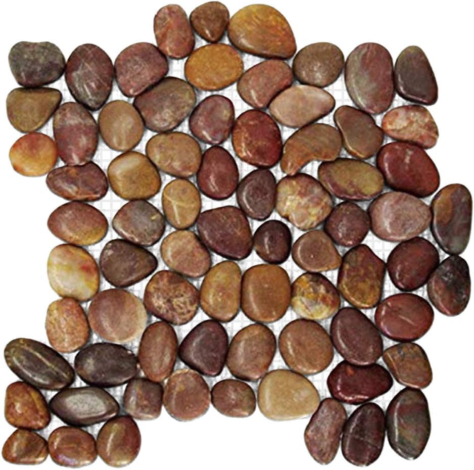 FUSTONE Decorative Tiles Interlocking Pebble Tiles Natrual River Rock Stone Tile(10-Sheets) Kitchen Floor Bathroom Patio for Indoor and Outdoor Use Stones PT105-10