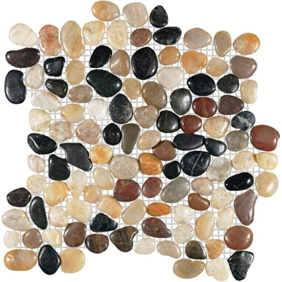 FUSTONE Decorative Tiles Interlocking Pebble Tiles Natrual River Rock Stone Tile(10-Sheets) Kitchen Floor Bathroom Patio for Indoor and Outdoor Use Stones PT104-10