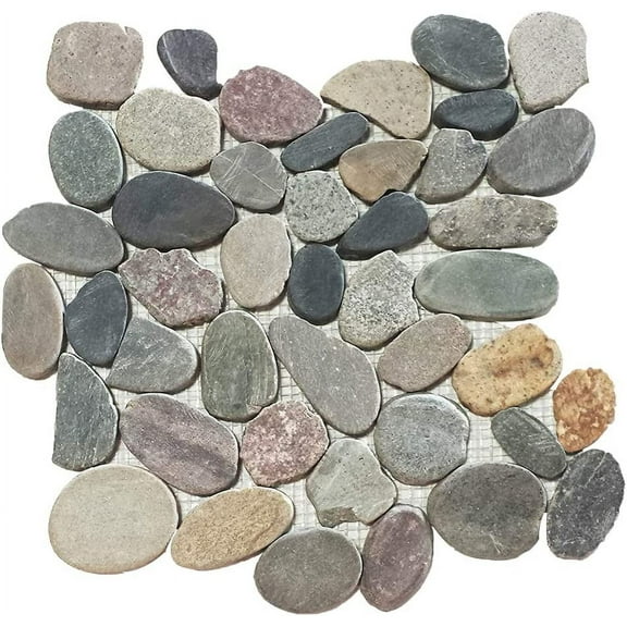 FUSTONE Marble Tiles Interlocking Pebble Decorative Tiles Natrual River Rock Stone Tile(10-Sheets) Kitchen Floor Bathroom Patio Stones FP107-10
