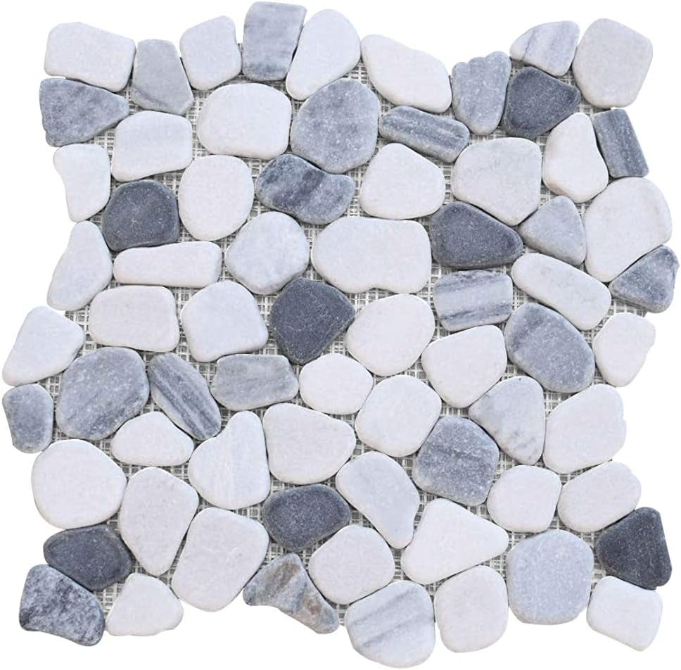 FUSTONE Marble Tiles Interlocking Pebble Decorative Tiles Natrual River Rock Stone Tile(10-Sheets) Kitchen Floor Bathroom Patio Stones PT316-10