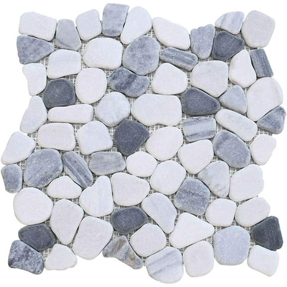 FUSTONE Marble Tiles Interlocking Pebble Decorative Tiles Natrual River Rock Stone Tile(10-Sheets) Kitchen Floor Bathroom Patio Stones PT316-10