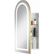 FUSUNBAO Arched Medicine Cabinet with LED Light, Recessed Black Bathroom Mirror Cabinet with Integrated Storage, Wall-Mounted Mirror Medicine Cabinet (White)