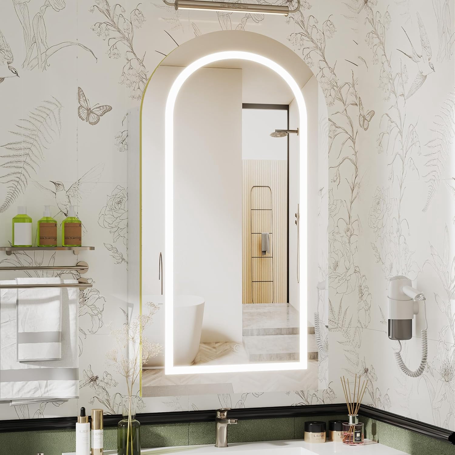 FUSUNBAO Arched Medicine Cabinet with LED Light, Recessed White ...