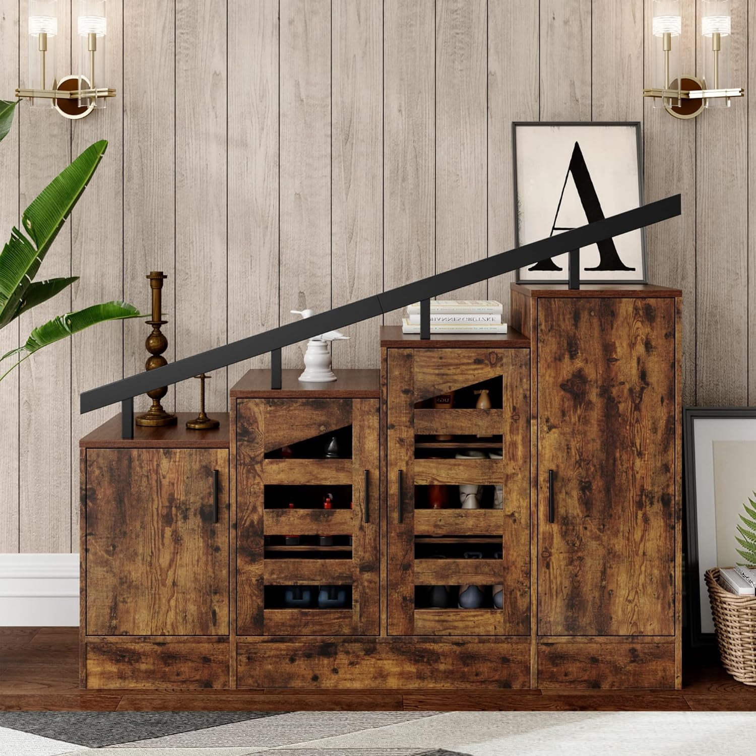 FUSUNBAO Farmhouse Hidden Shoe Cabinet with Doors – Wooden Shoe Storage ...