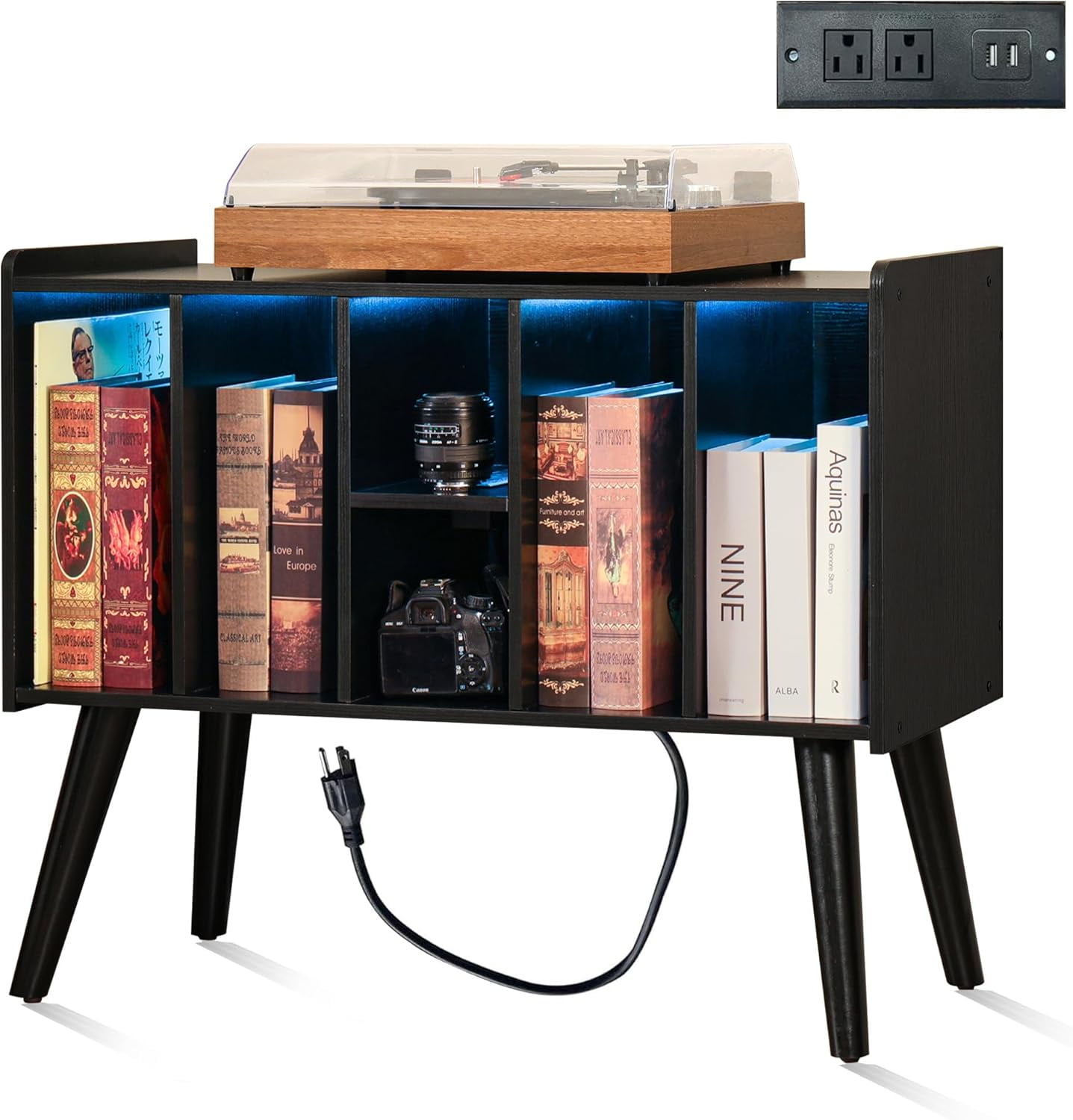 FUSUNBAO Record Player Stand with LED Light - Turntable Stand with ...