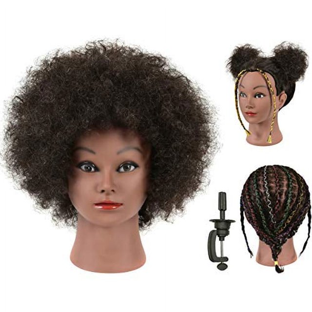 FUTAI Kinky Curly Real 100 Human Hair Mannequin Head with Table Clamp