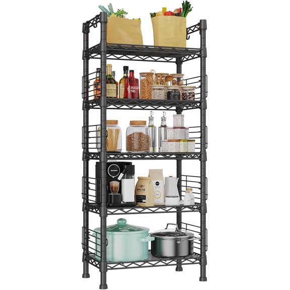 FUTAS Metal Storage Rack, Storage Organizer Shelves for Kitchen, Black