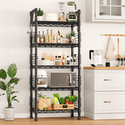 FUTASSI 5-Tier Wire Shelving Unit, Adjustable Storage Rack with Side Guards, Shelf Liners and Hooks, 21.2"W x 9.4"D x 59.2"H, 400 lb Capacity, for Kitchen, Bathroom, Office and Garage, Black