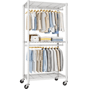 FUTASSI Heavy-Duty Portable Closet with Shelves and Double Rods, Rolling Garment Rack for Hanging Clothes, Black