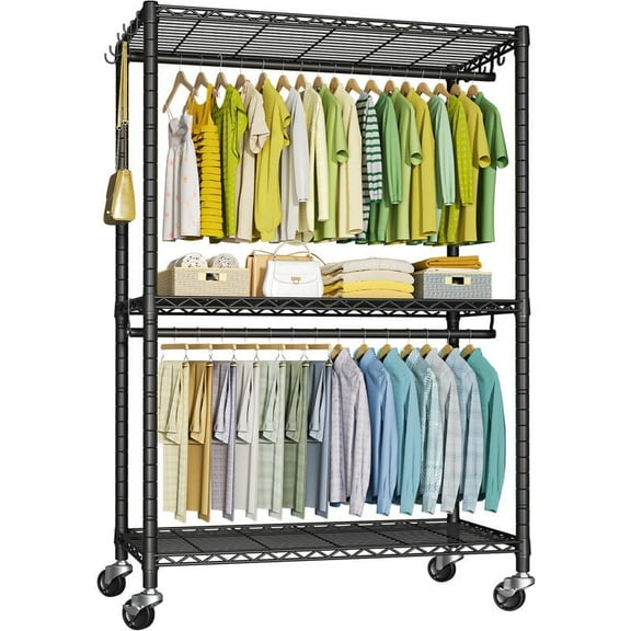 FUTASSI P3 Plus Rolling Clothes Rack, Clothing Racks for Hanging Clothes, Heavy Duty Garment Rack with Wheels, Freestanding Portable Closet Rack 45" W x 14" D x 78.5" H, Max Load 480 LBS, Black