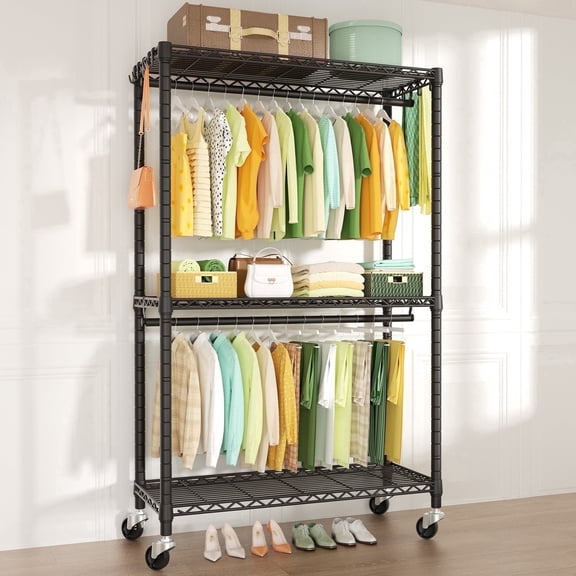 FUTASSI P3 Rolling Clothes Rack, Clothing Racks for Hanging Clothes, Heavy Duty Garment Rack with Wheels, Freestanding Portable Closet Organizer 39.4''W x 14''D x 78.5''H, Max Load 464 LBS, Black
