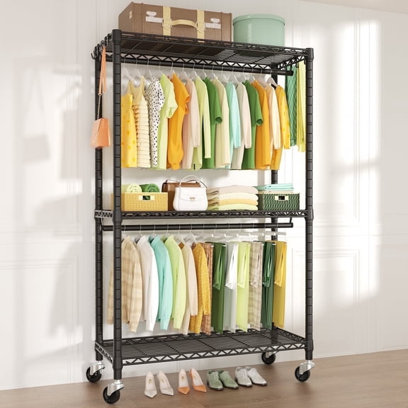FUTASSI P3 Rolling Clothes Rack, Clothing Racks for Hanging Clothes, Heavy Duty Garment Rack with Wheels, Freestanding Portable Closet Organizer 39.4''W x 14''D x 78.5''H, Max Load 464 LBS, Black