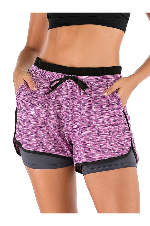 2 In 1 Women's Running Shorts Double Layer Sport Yoga Shorts Workout Athletic Shorts With Pockets