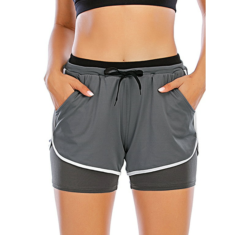 FUTATA 2 In 1 Women's Running Shorts Double Layer Sport Yoga Shorts Workout  Athletic Shorts With Pockets 